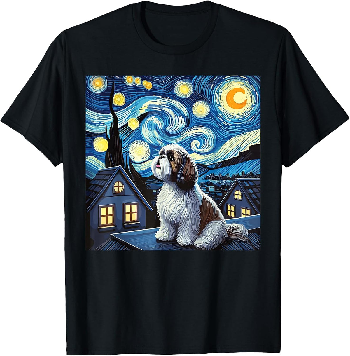 Shih Tzu Starry Night Sky T-Shirt - Black
