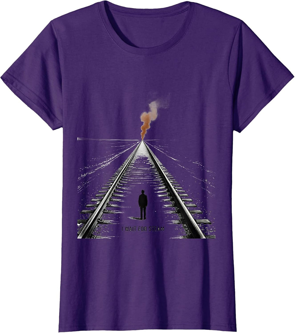 Women's I Wait For Steam Vintage Steam Locomotive Train Enthusiast T-Shirt - Purple