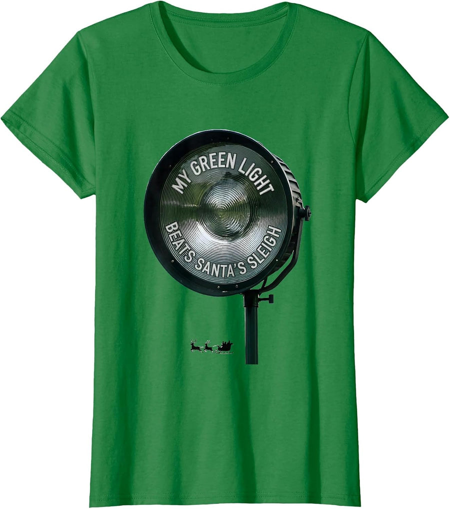 Women's My Green Light Beats Santa's Sleigh Funny Drag Racing Muscle T-Shirt - Kelly Green