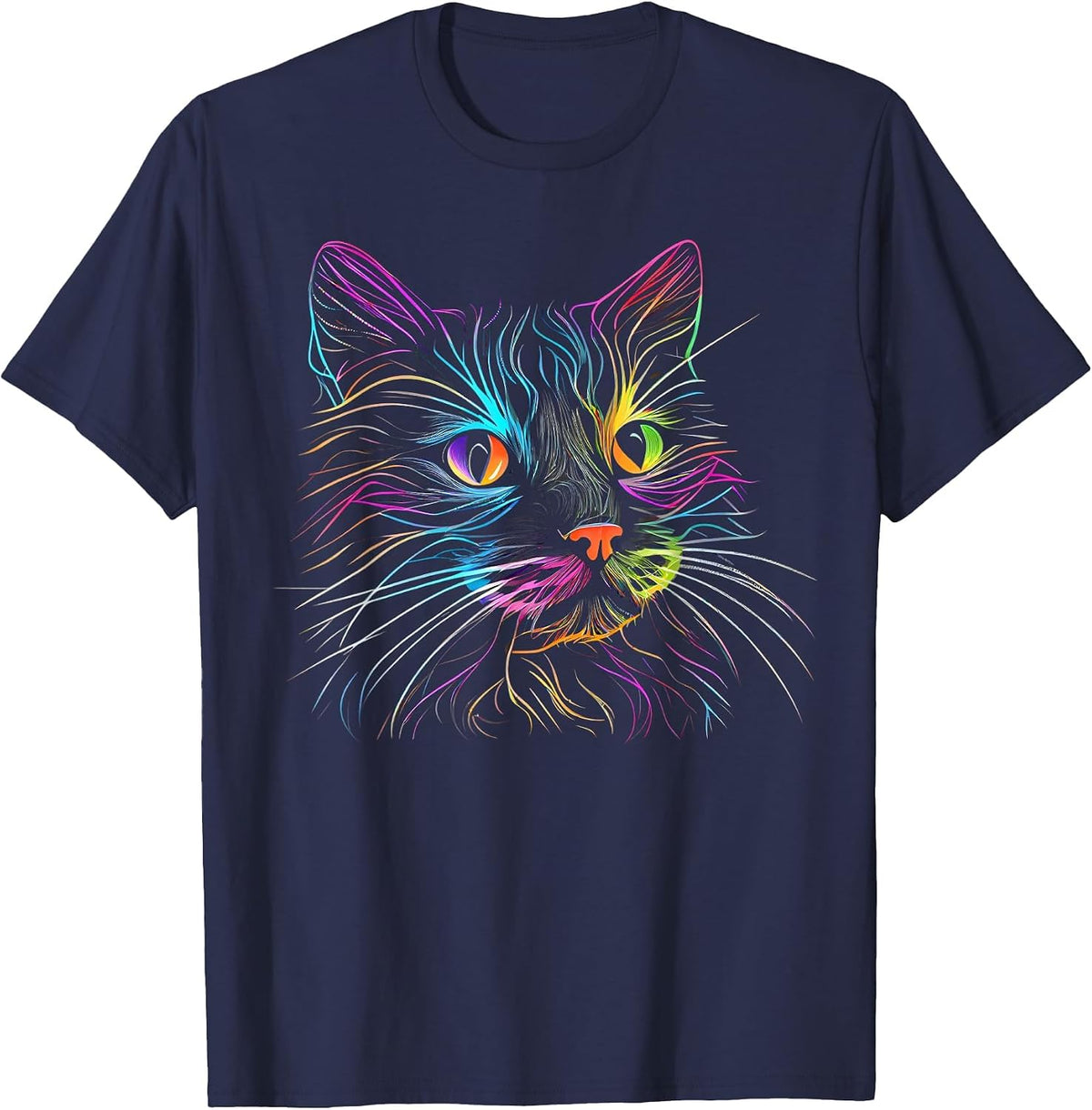 Cats Colorful Cat Cat's Head Catlovers T-Shirt - Navy Blue