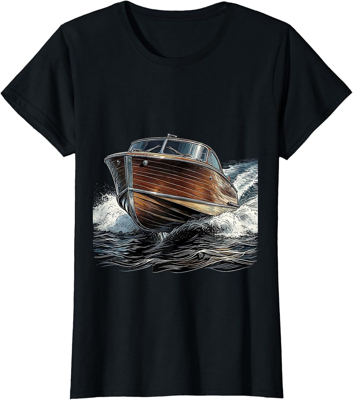 Vintage Speedboat Foamy Wake Retro Nautical Design T-Shirt - Black