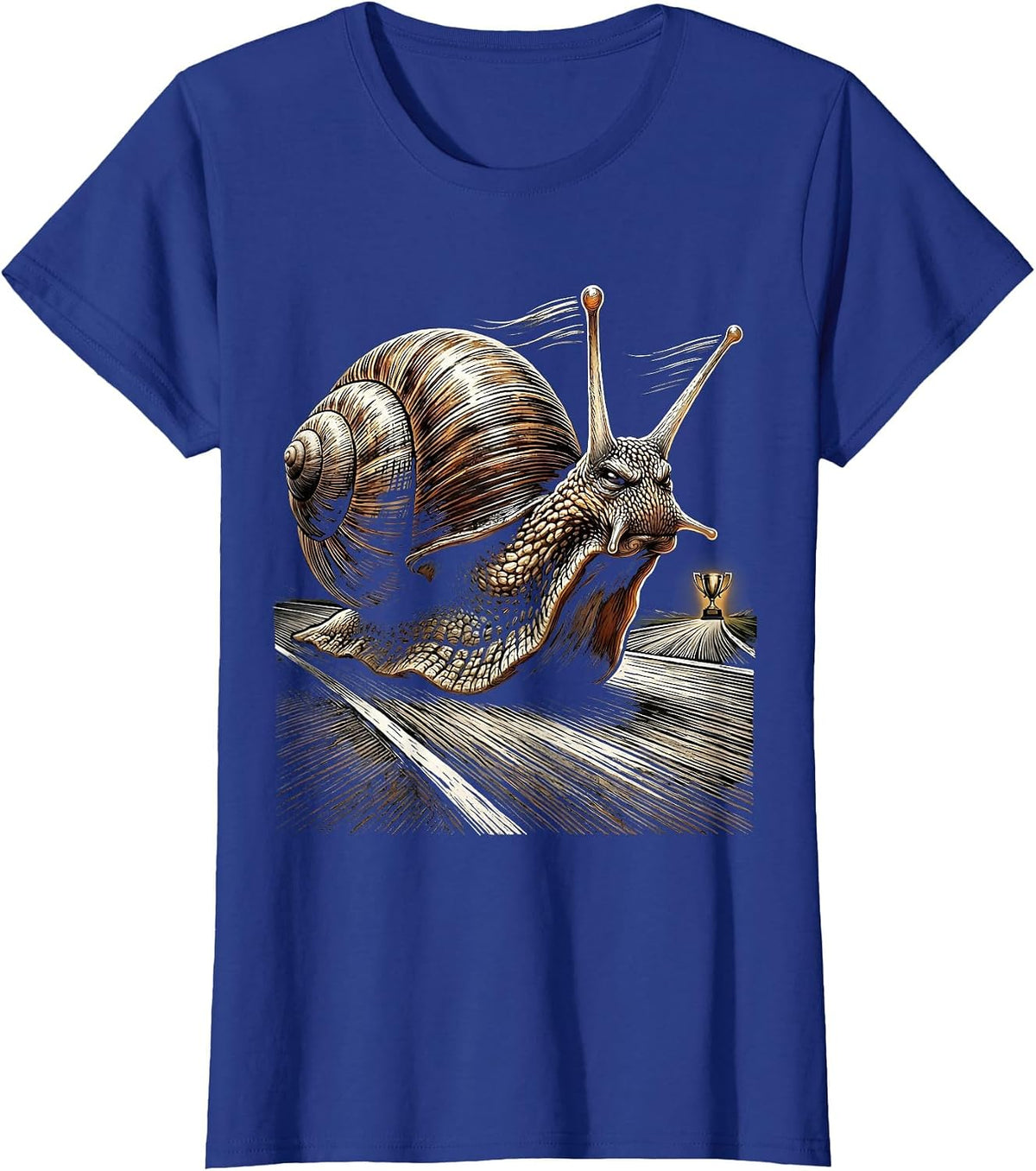 Women's Funny Snail Racing Track Graphic Design T-Shirt - Royal Blue