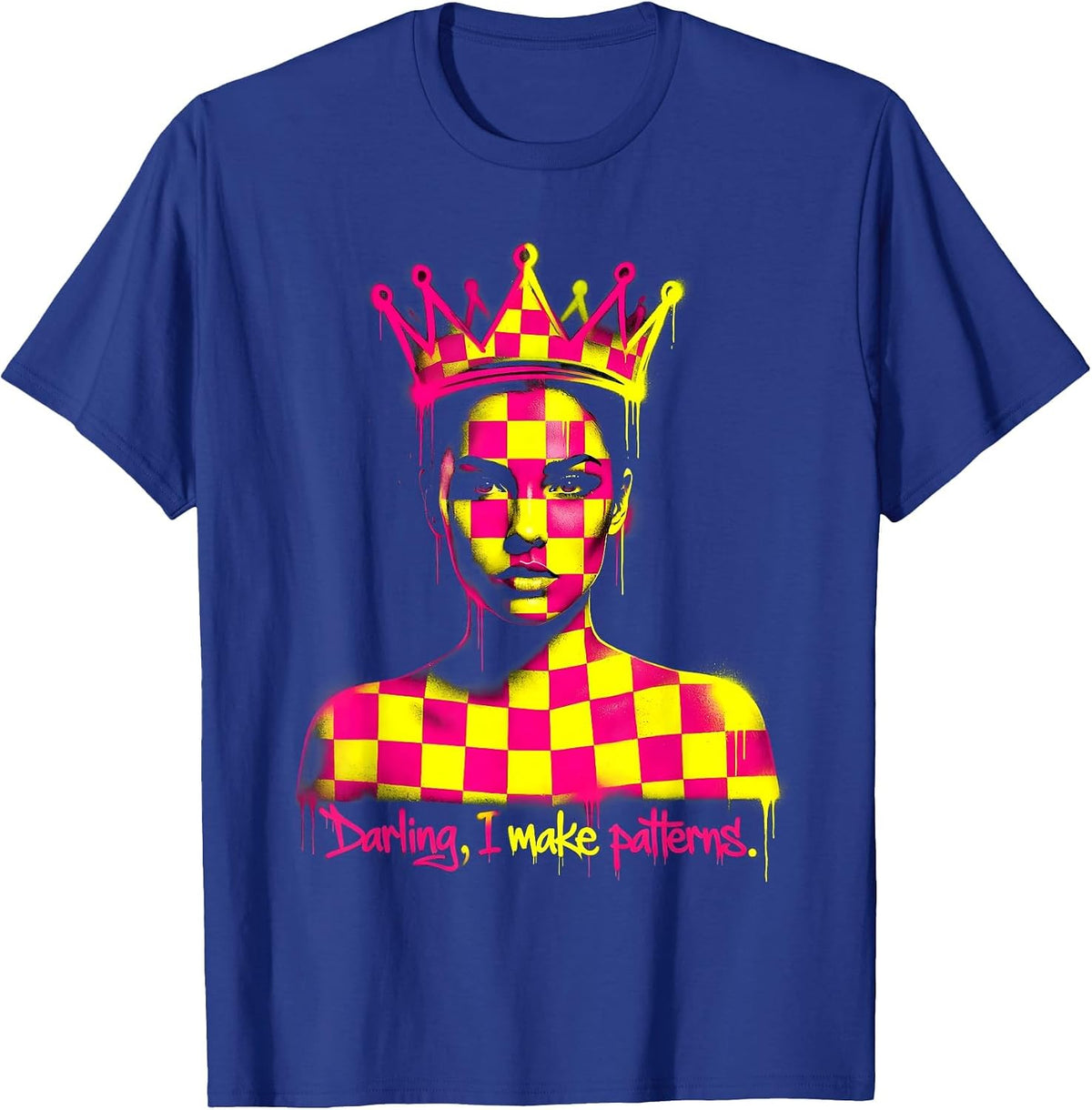 Men's Darling I Make Patterns Checkered Design T-Shirt - Royal Blue