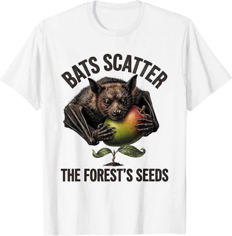 Men's Bats Scatter The Forest's Seeds Botanical Vintage Bat Lover T-Shirt - White