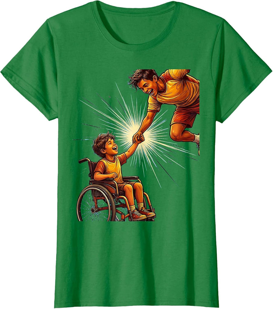 Women's Special Education Wheelchair High-Five Inclusion Design T-Shirt - Kelly Green