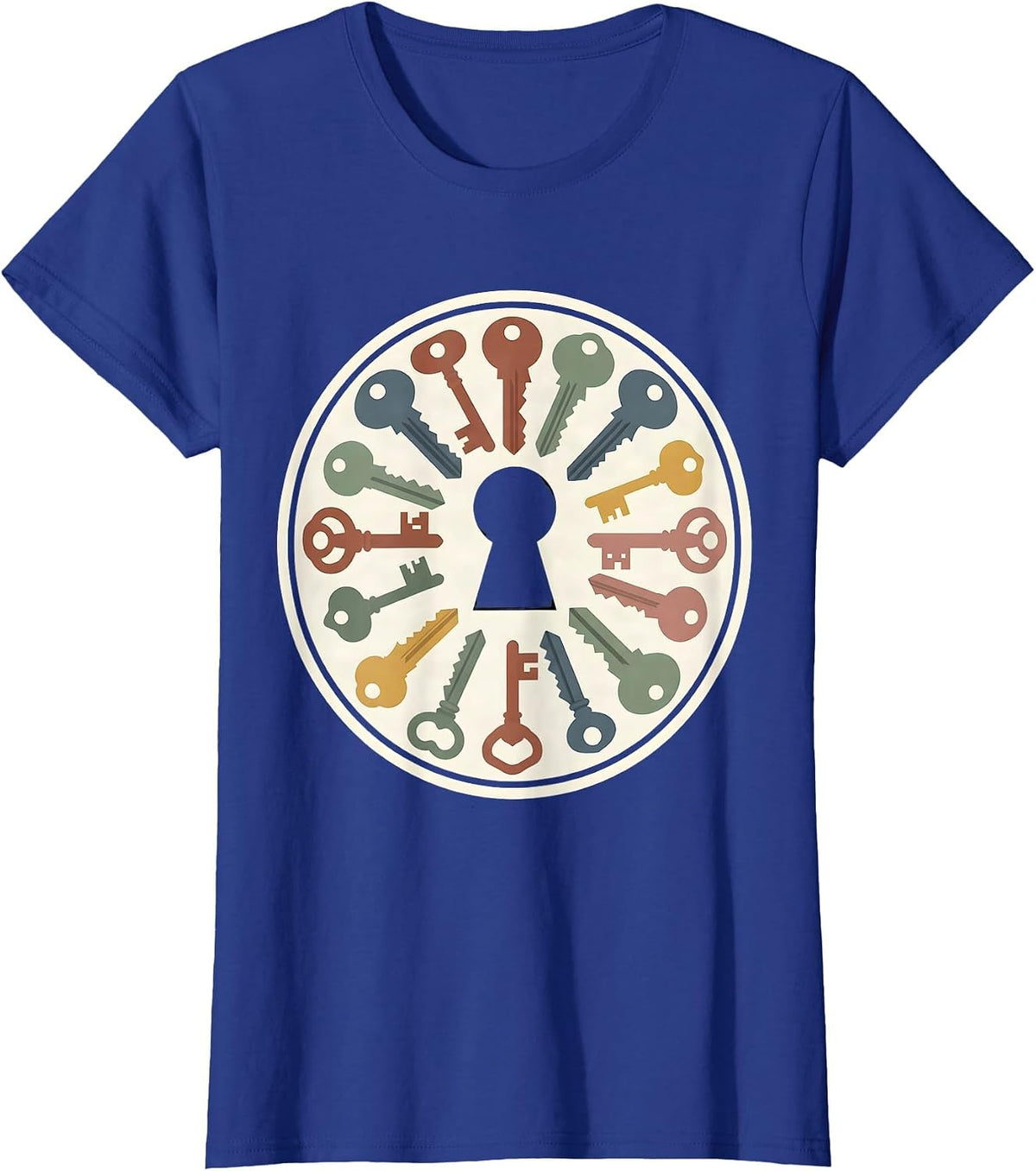 Women's Neurodiversity Unique Keys Unlocking One Door Art T-Shirt - Royal Blue