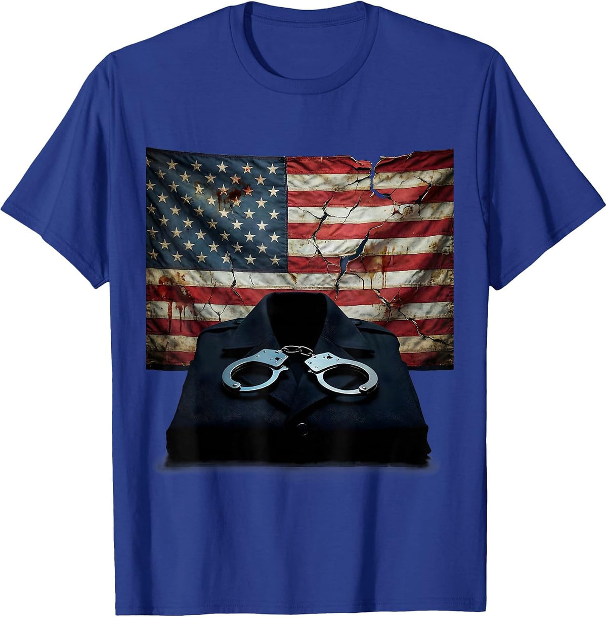 Men's NYPD Handcuffs and Folded Uniform Illustration T-Shirt - Royal Blue