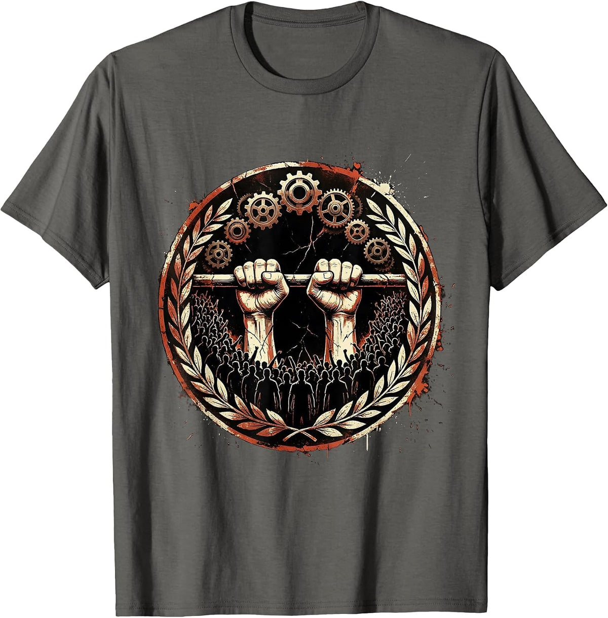 Labor Day Union Banner Crowd Illustration T-Shirt - Asphalt Grey