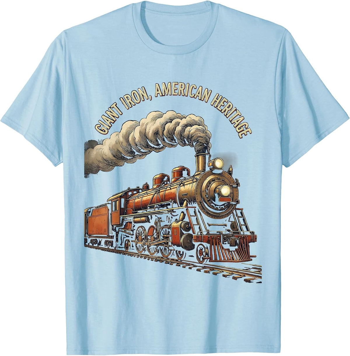 Men's Giant Iron American Heritage Vintage Steam Train Enthusiast T-Shirt - Baby Blue