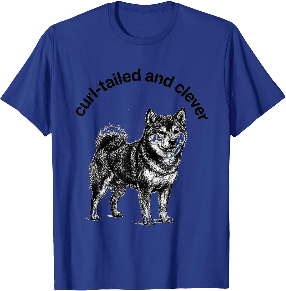 Men's curl-tailed and clever Whimsical Shiba Inu Dog Portrait Pet T-Shirt - Royal Blue