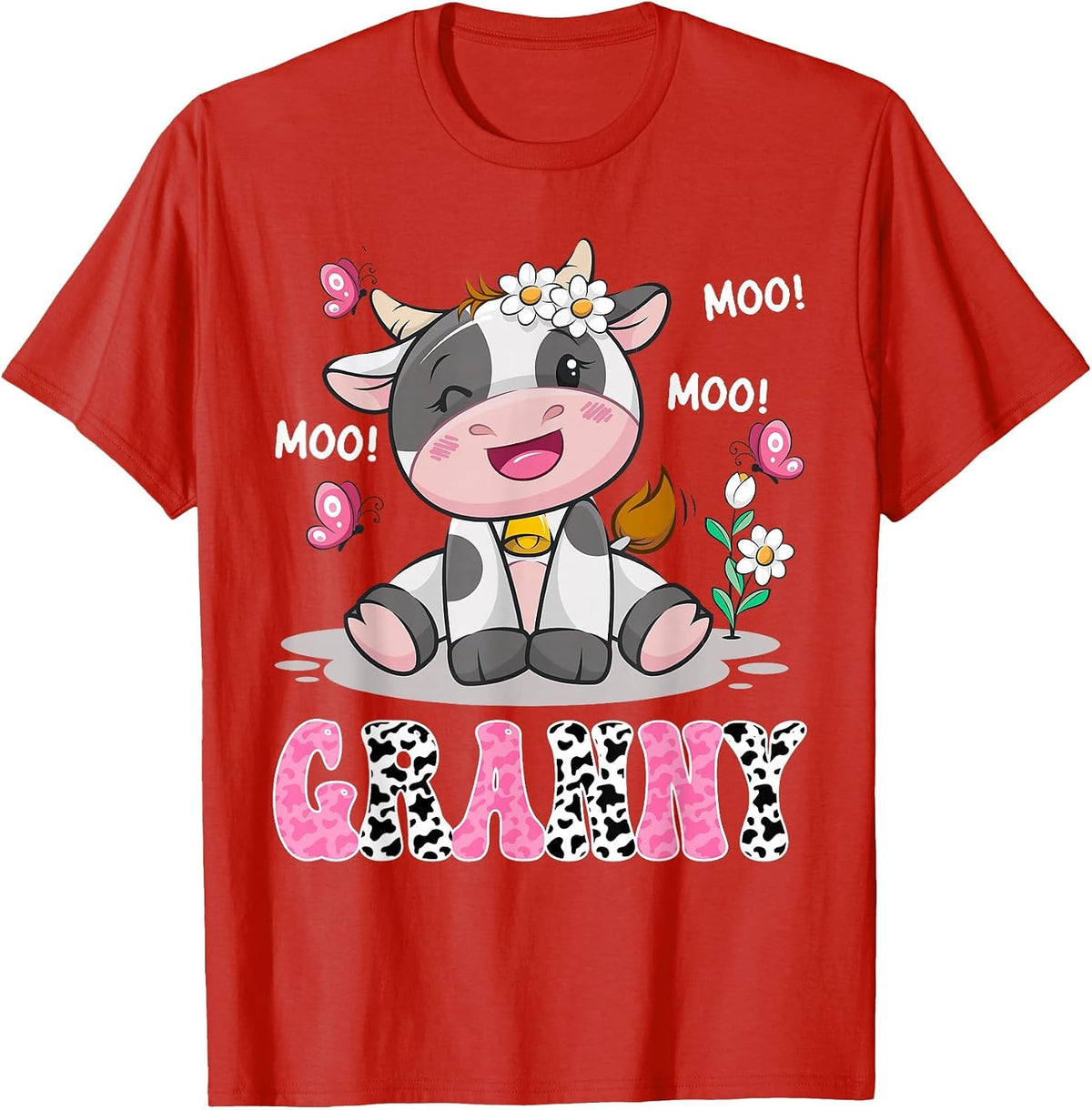 Granny Cute Cow Moo Moo Farmer Birthday Family Matching T-Shirt - Red