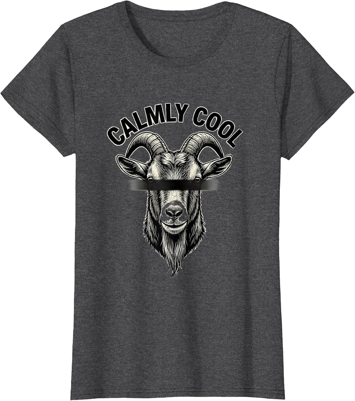 Women's Calmly Cool Line Art Goat with Sunglasses Novelty Humor T-Shirt - Dark Heather Grey