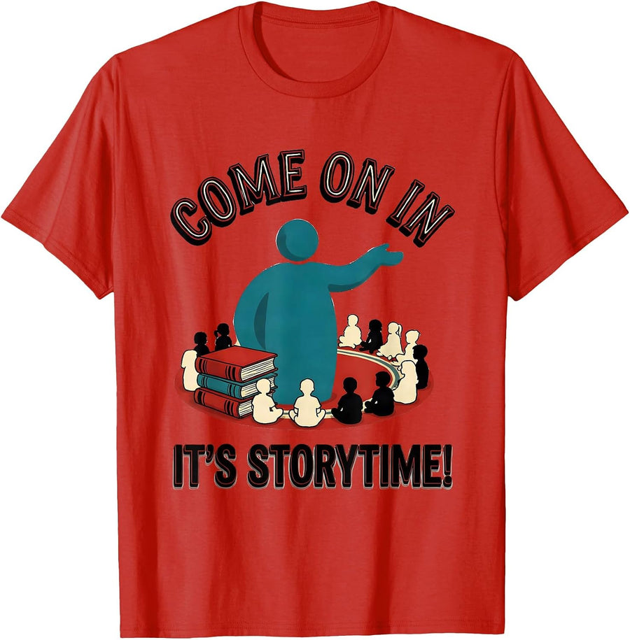 Men's Come On In, It's Storytime! Librarian Library Day School T-Shirt - Red