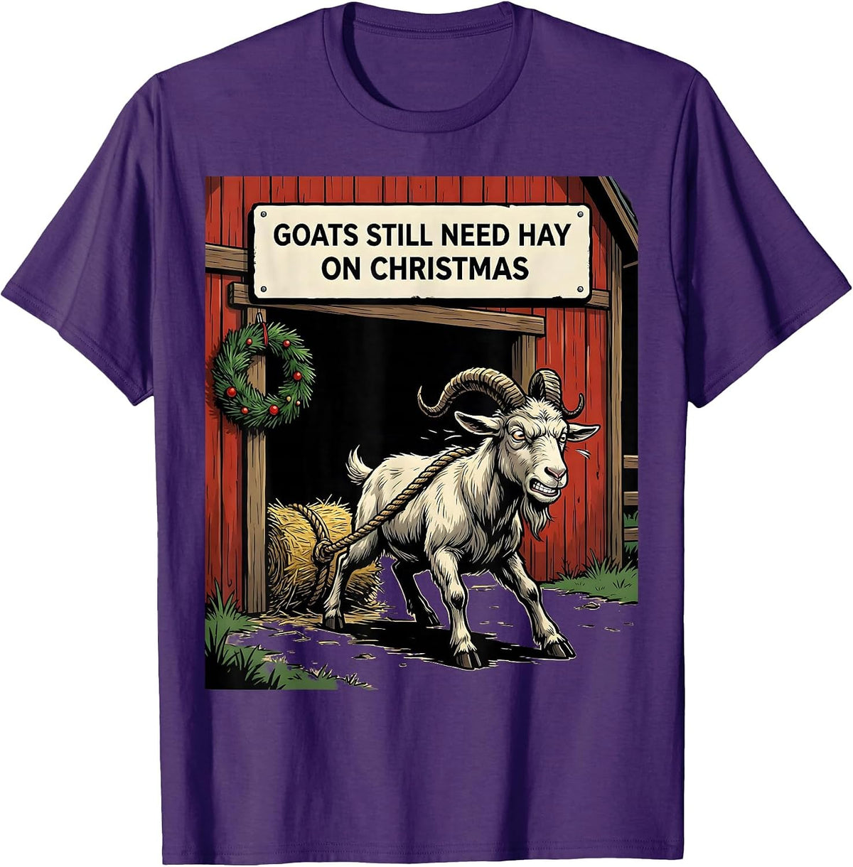 Men's Goats Still Need Hay On Christmas Funny Farm Animal T-Shirt - Purple