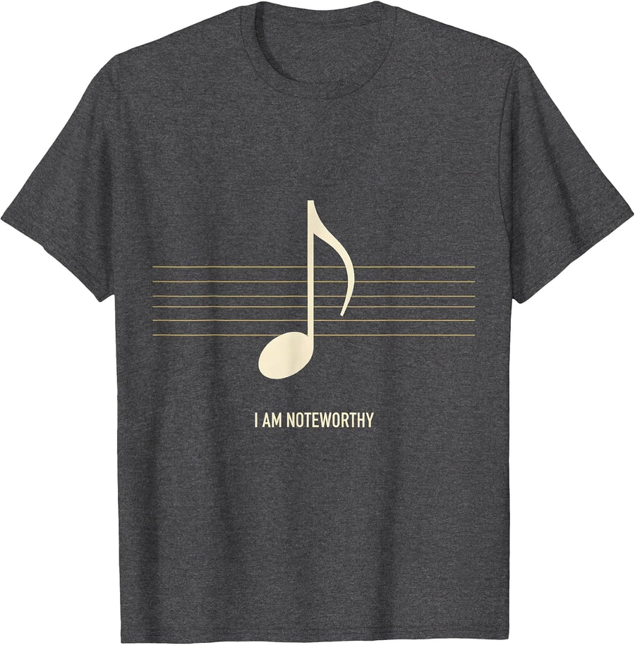 Men's I Am Noteworthy Funny Musician Music Lover Humor T-Shirt - Dark Heather Grey
