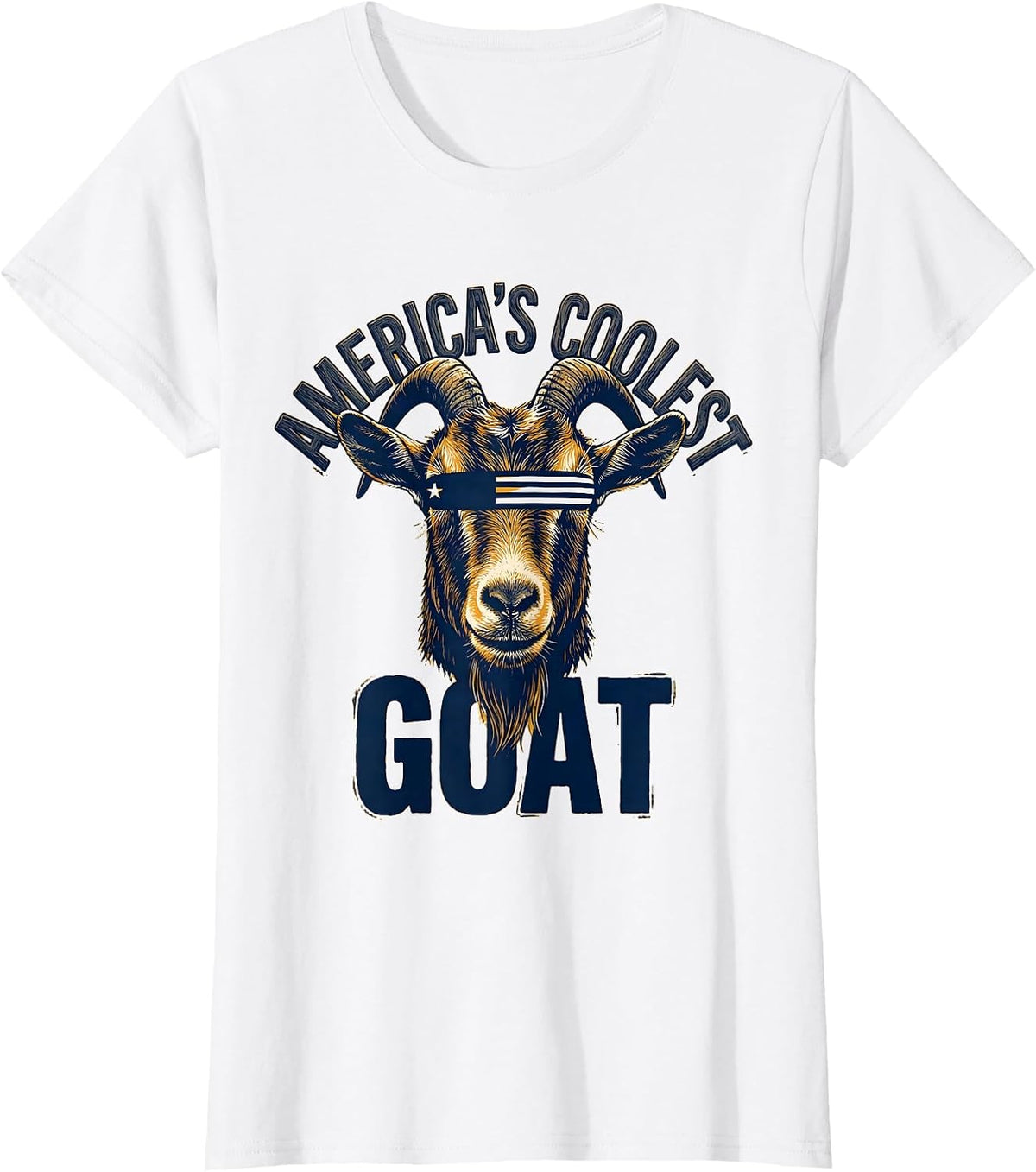 America's Coolest GOAT Funny Goat Humor Patriotic Novelty T-Shirt - White