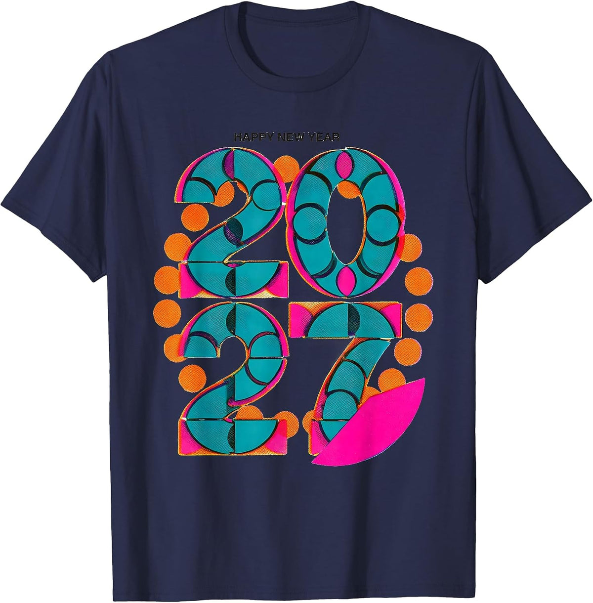Happy New Year 2027 Risograph Party Host Family Matching T-Shirt - Navy Blue