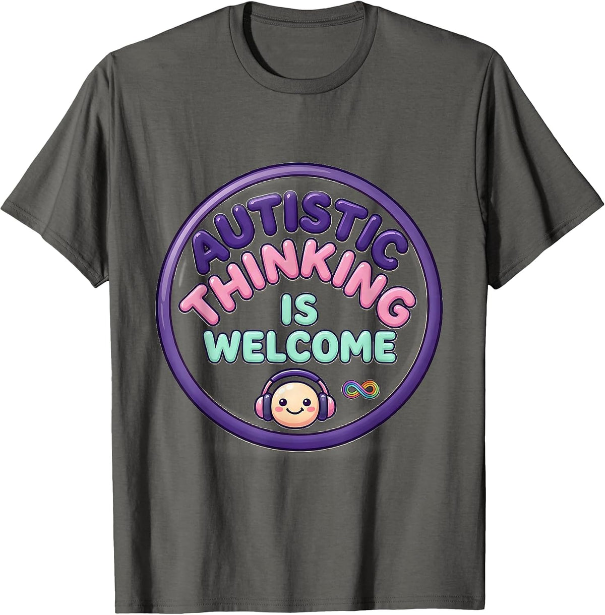 Men's Autistic Thinking Is Welcome Cute Kawaii Neurodiversity T-Shirt - Asphalt Grey