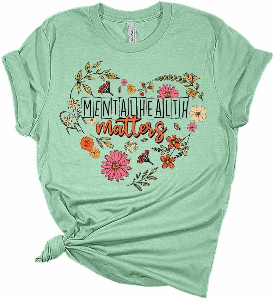 Mental Health Shirt Womens Inspirational T Shirts Cute Vintage Graphic Tees Retro Suicide Awareness Floral Tops - Floral