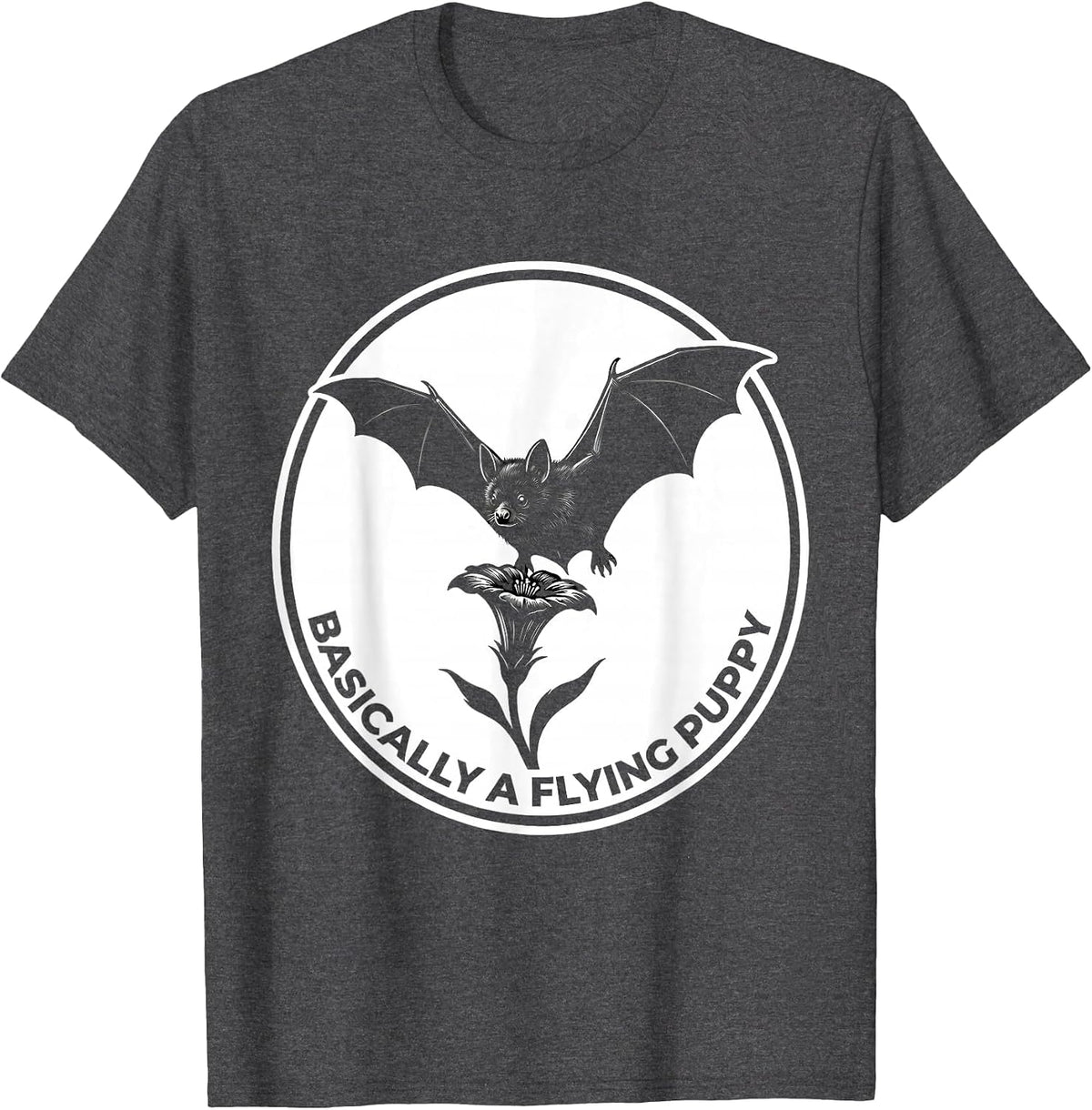 Men's Basically A Flying Puppy Funny Bat Lover Wildlife T-Shirt - Dark Heather Grey