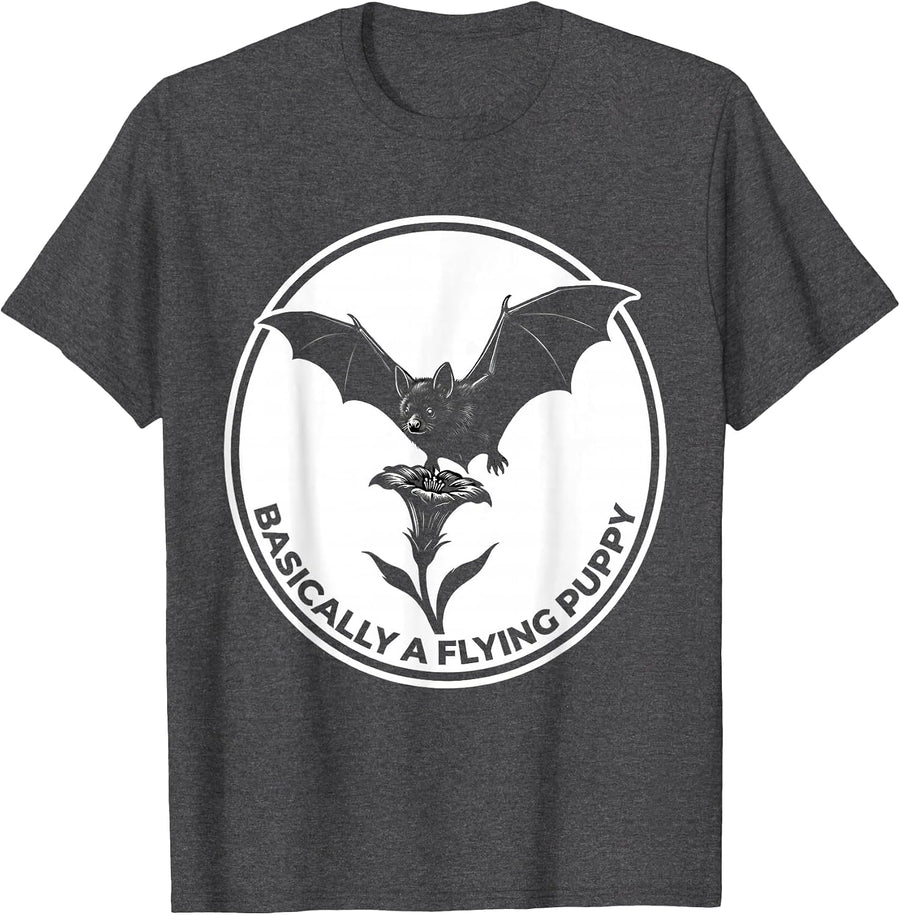 Men's Basically A Flying Puppy Funny Bat Lover Wildlife T-Shirt - Dark Heather Grey