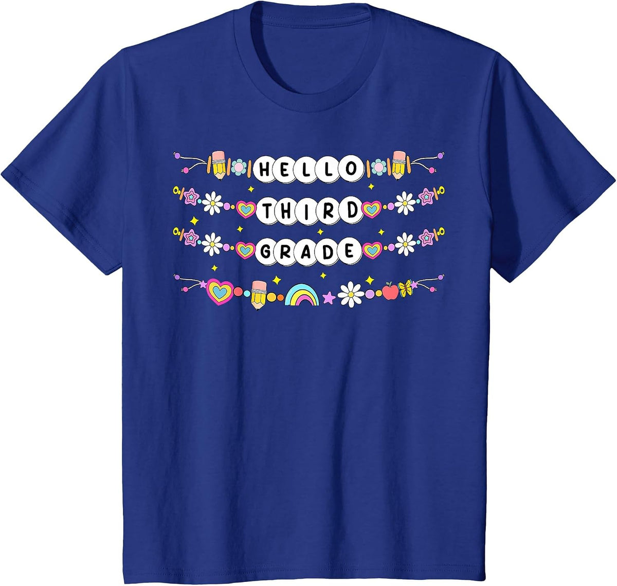 Hello Third Grade Friendship Bracelets Back to School Kids T-Shirt - Royal Blue
