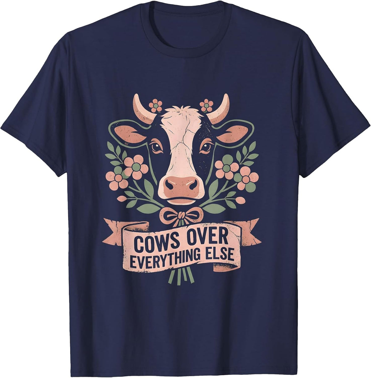 Cows Over Everything Cute Cow Lover Design T-Shirt - Navy Blue