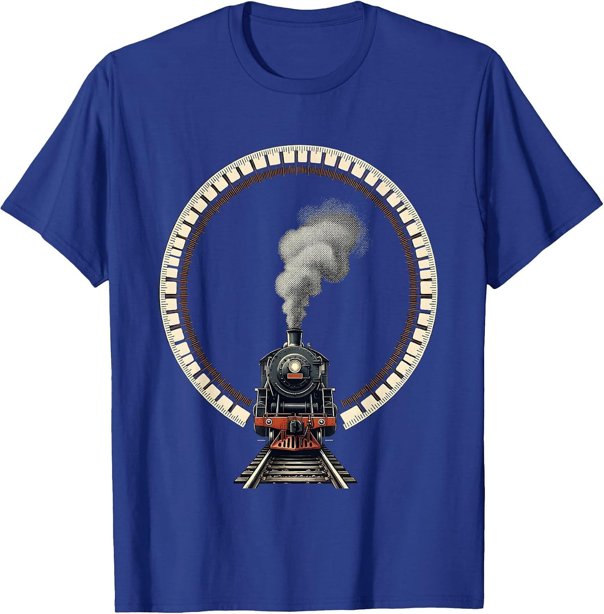Men's Steam Locomotive Ring Train Enthusiast Railroad History T-Shirt - Royal Blue