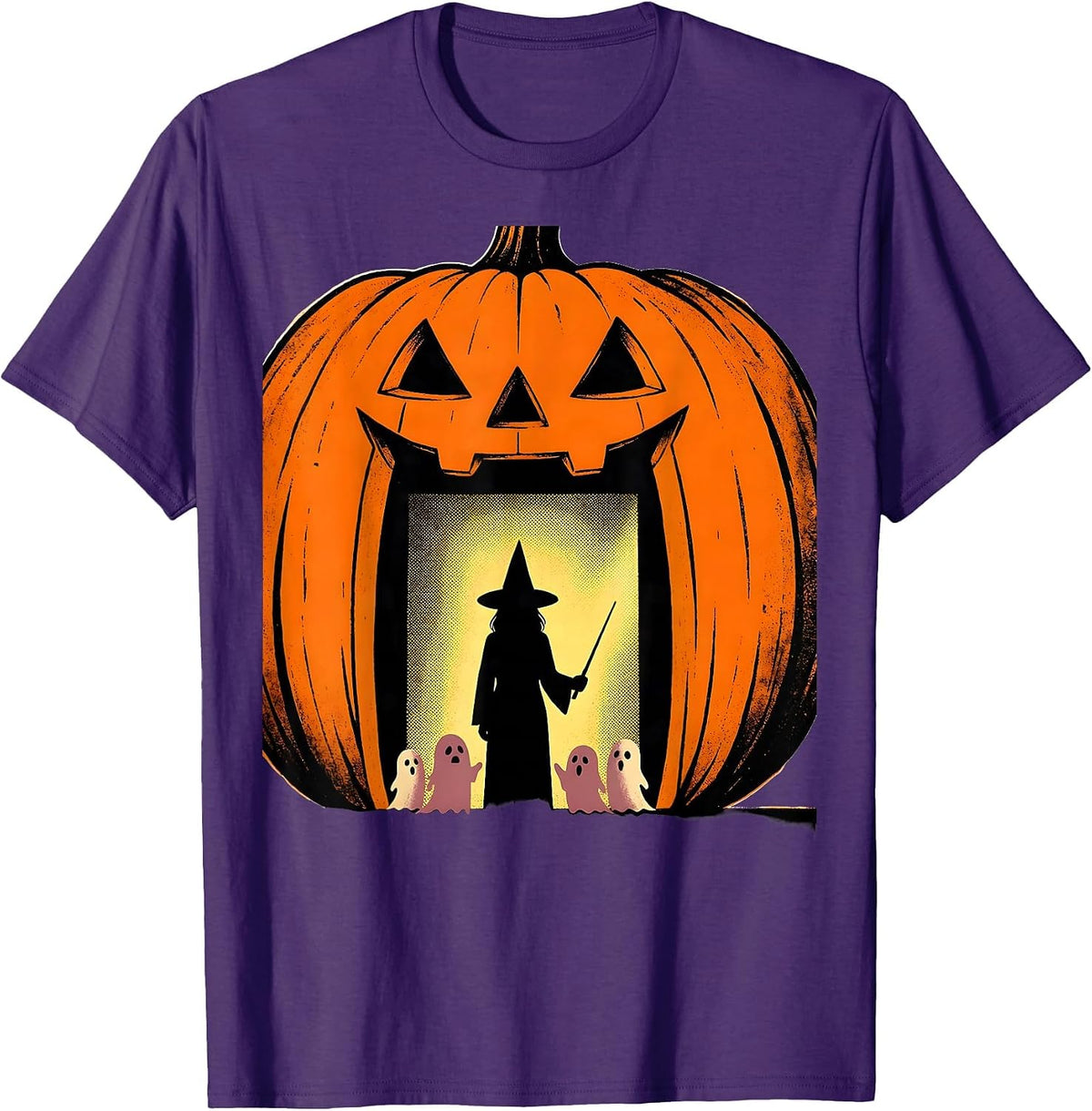 Pumpkin Classroom Door Cute Teacher Halloween Ghost T-Shirt - Purple