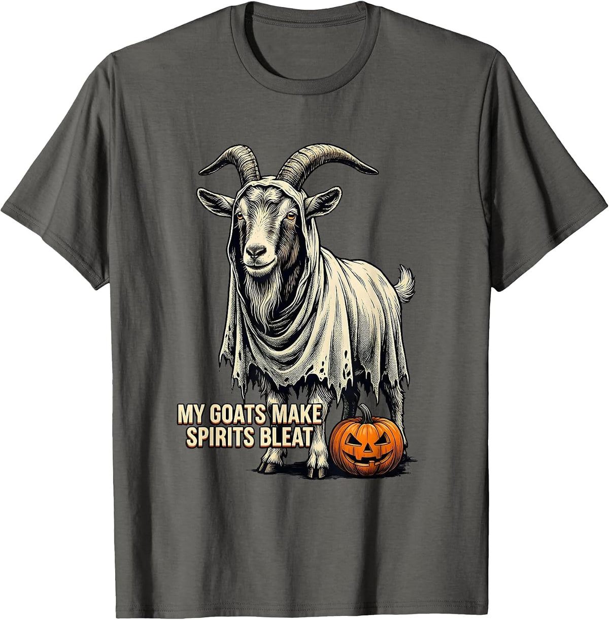 My Goats Make Spirits Bleat Funny Goat Ghost Halloween T-Shirt - Asphalt Grey