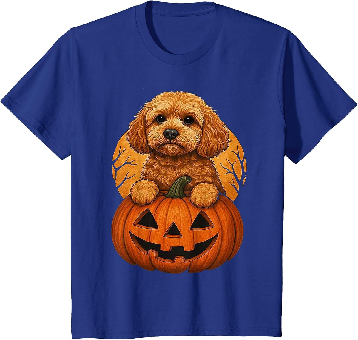 Cavapoo Pumpkin Halloween Toddler Kids Men Women T-Shirt - Royal Blue
