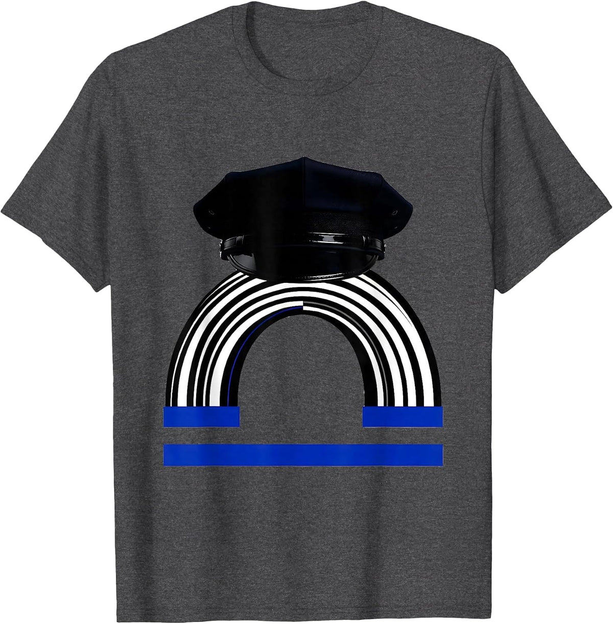 Men's Thin Blue Line Police Support Patriotic Tribute T-Shirt - Dark Heather Grey