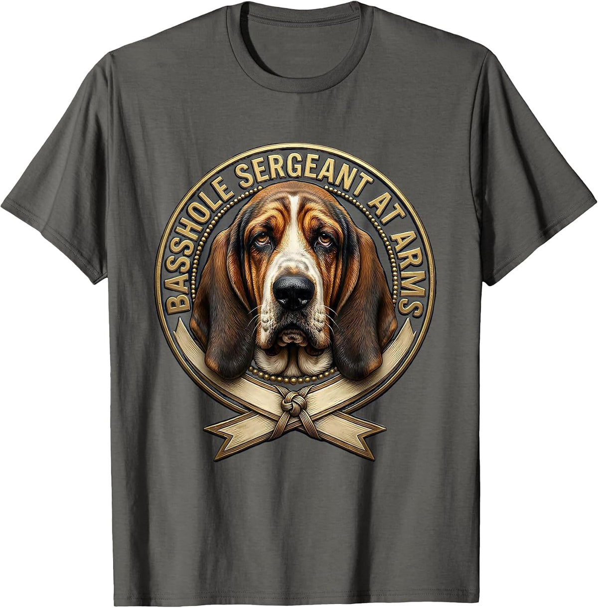 Basshole Sergeant At Arms Funny Basset Hound Dog Lover Gift T-Shirt - Asphalt Grey