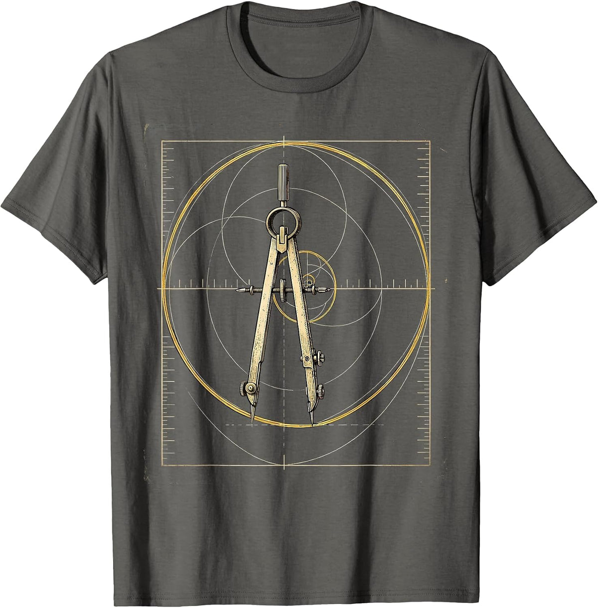 Men's Golden Spiral Vintage Math Sacred Geometry Enthusiast T-Shirt - Asphalt Grey