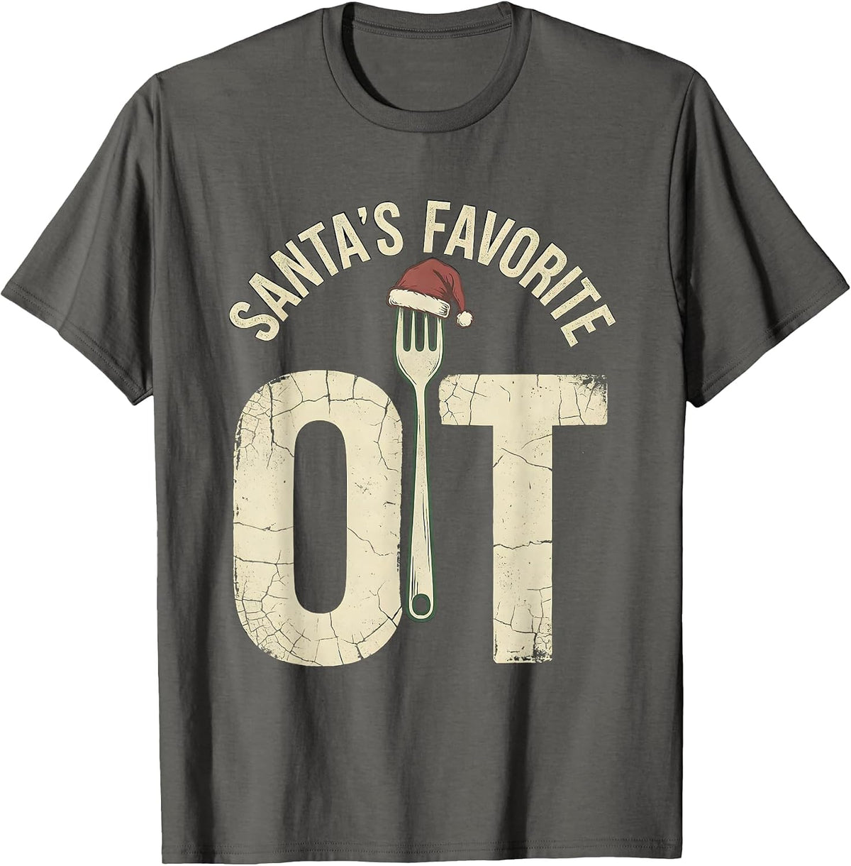 Santa's Favorite OT Distressed Occupational Therapy T-Shirt - Asphalt Grey