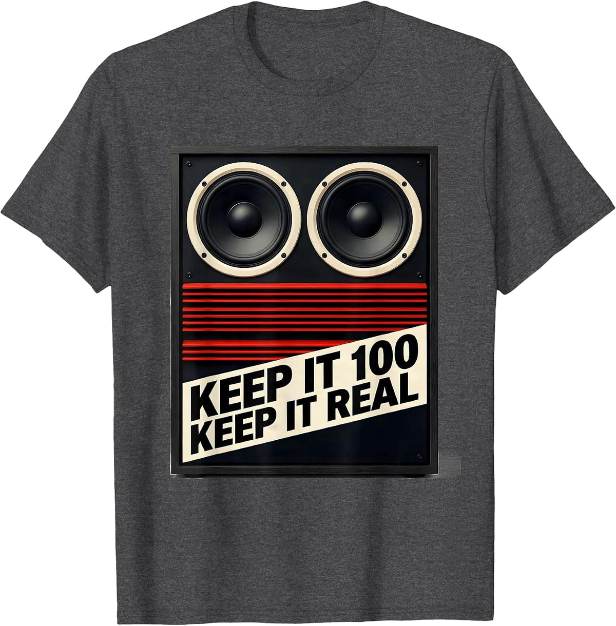 Men's Keep It 100 Keep It Real Vintage DJ Speaker Old School Hip T-Shirt - Dark Heather Grey