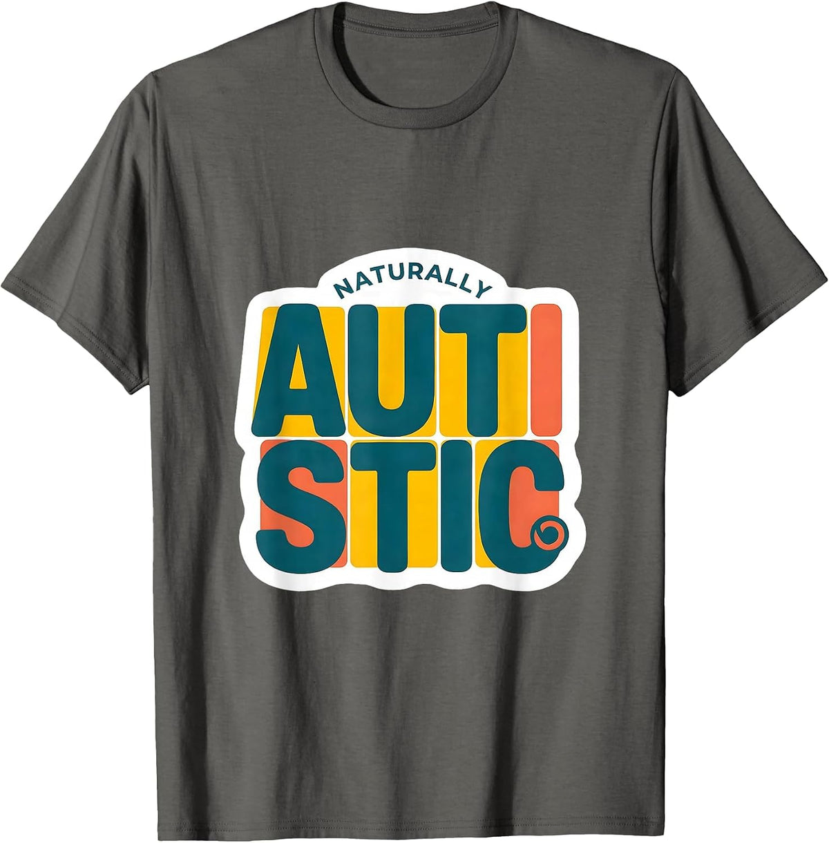 Naturally Autistic Neurodiversity ADHD Puzzle Piece Sticker T-Shirt - Asphalt Grey