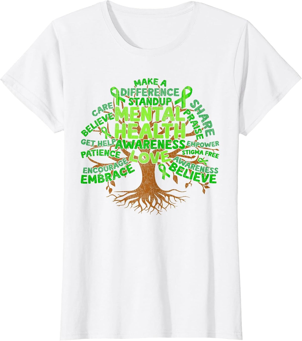 Motivational Support Green Tree Mental Health Awareness T-Shirt - White