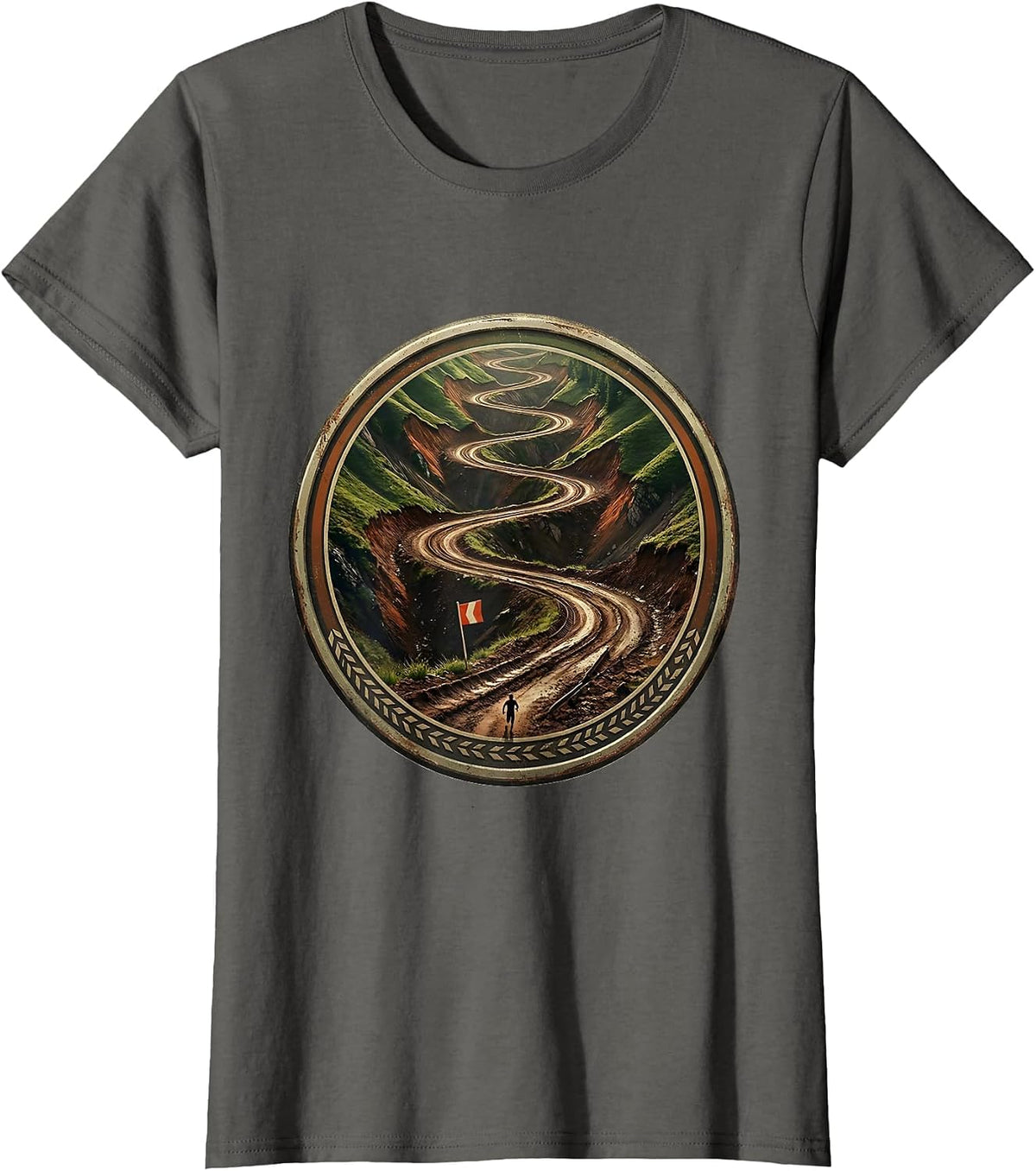 Women's Steep Switchback Course Vintage Cross Country Runner Gift T-Shirt - Asphalt Grey