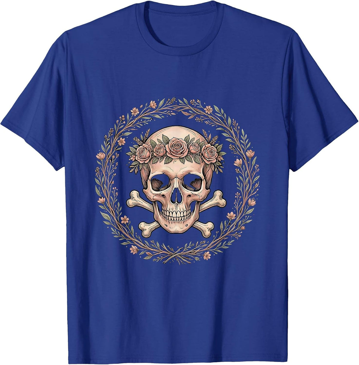 Men's Crowned Skull Crossbones Bold Gothic Art Design T-Shirt - Royal Blue