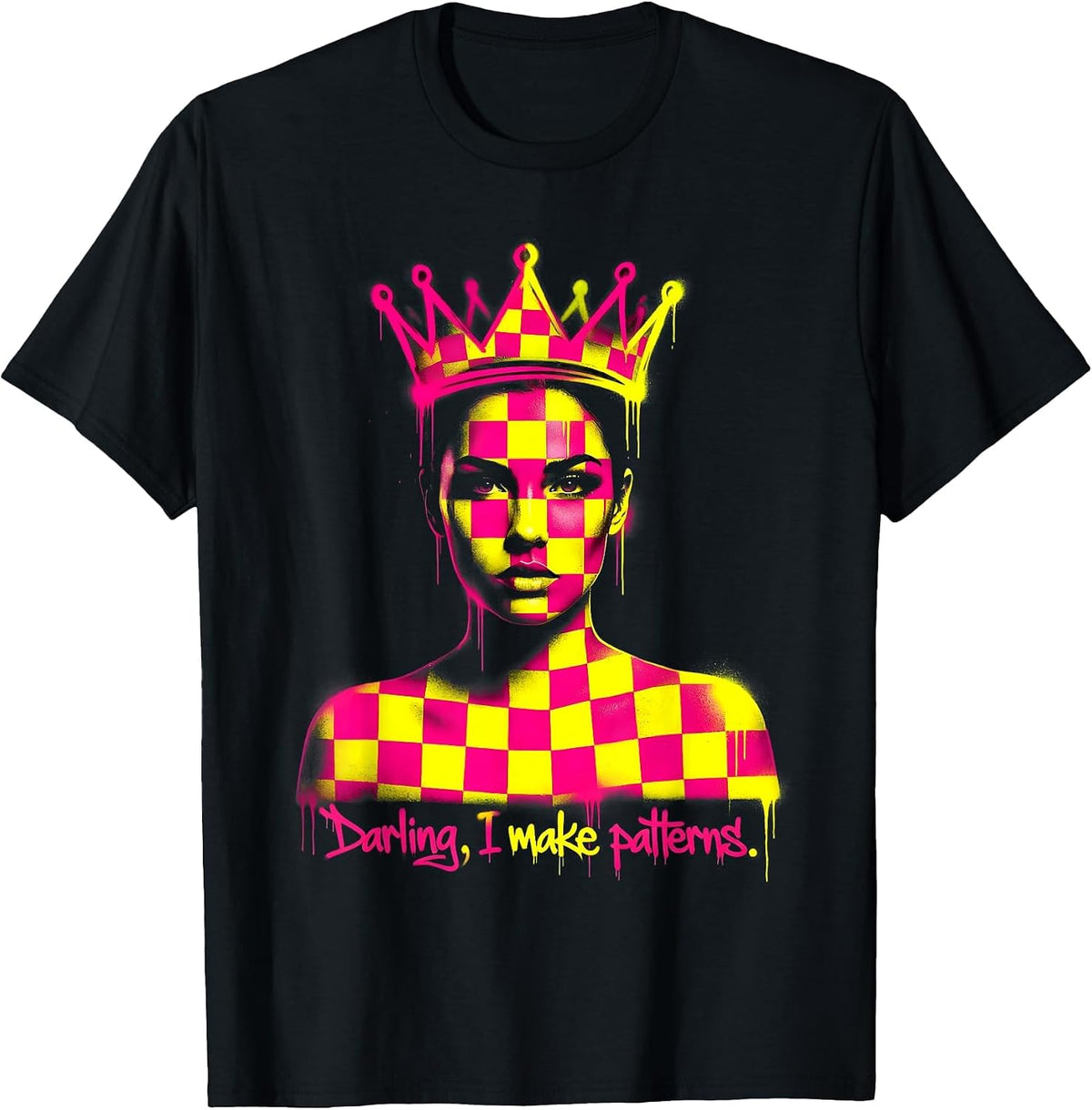 Men's Darling I Make Patterns Checkered Design T-Shirt - Black
