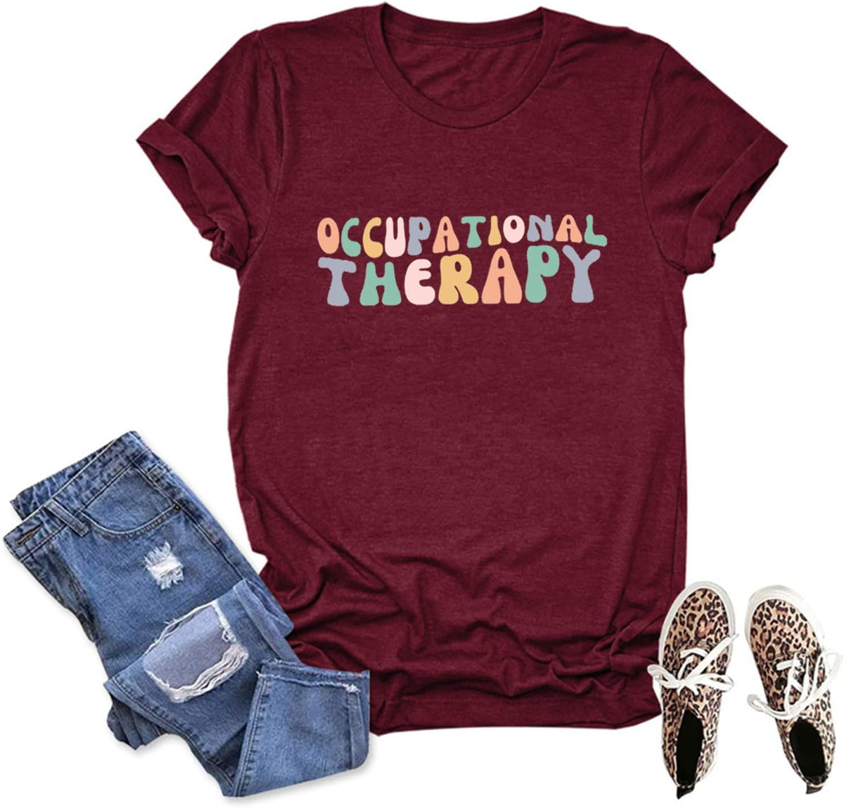 Occupational Therapy Shirts for Women Cute Graphic T-Shirt Casual Summer Short Sleeve Tee Tops Therapist Funny Gifts - Red