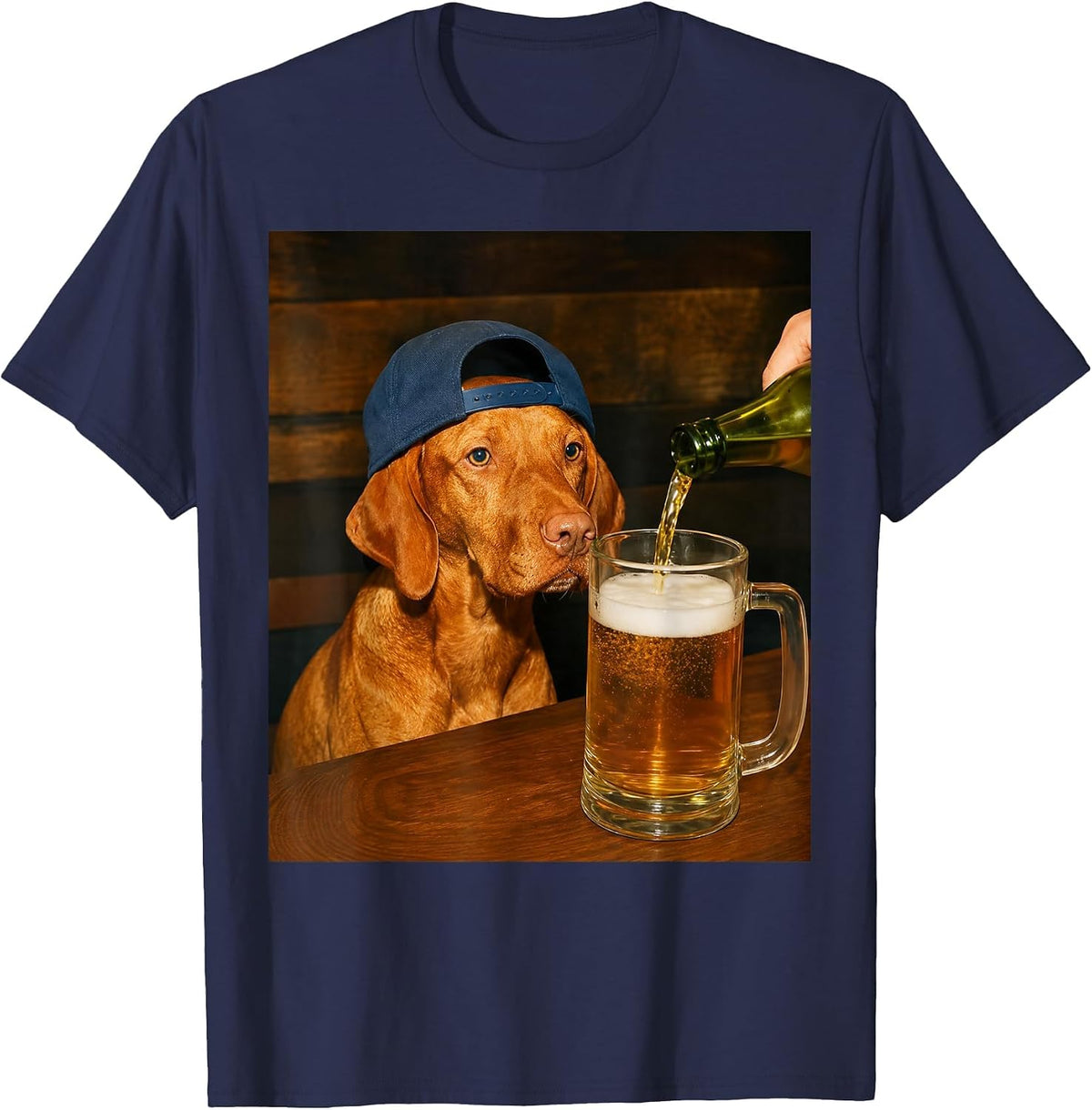 Funny Vizsla Drinking Beer Dog Meme Humor Graphic T-Shirt - Navy Blue
