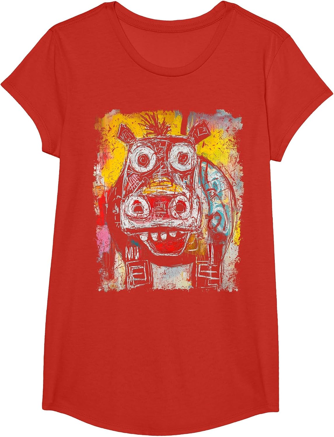 Pop Art Style Hippopotamus 90s Graffiti T-Shirt - Girls Red