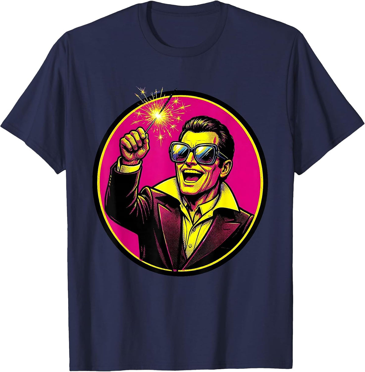 Disco Sparkler Guy Retro Groove Illustration T-Shirt - Navy Blue
