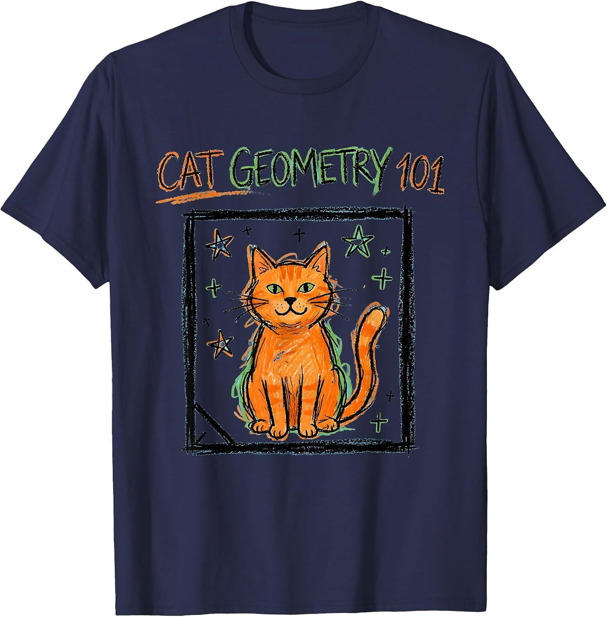 Cat Geometry 101 Funny Math Teacher Cat Lover Gift T-Shirt - Navy Blue