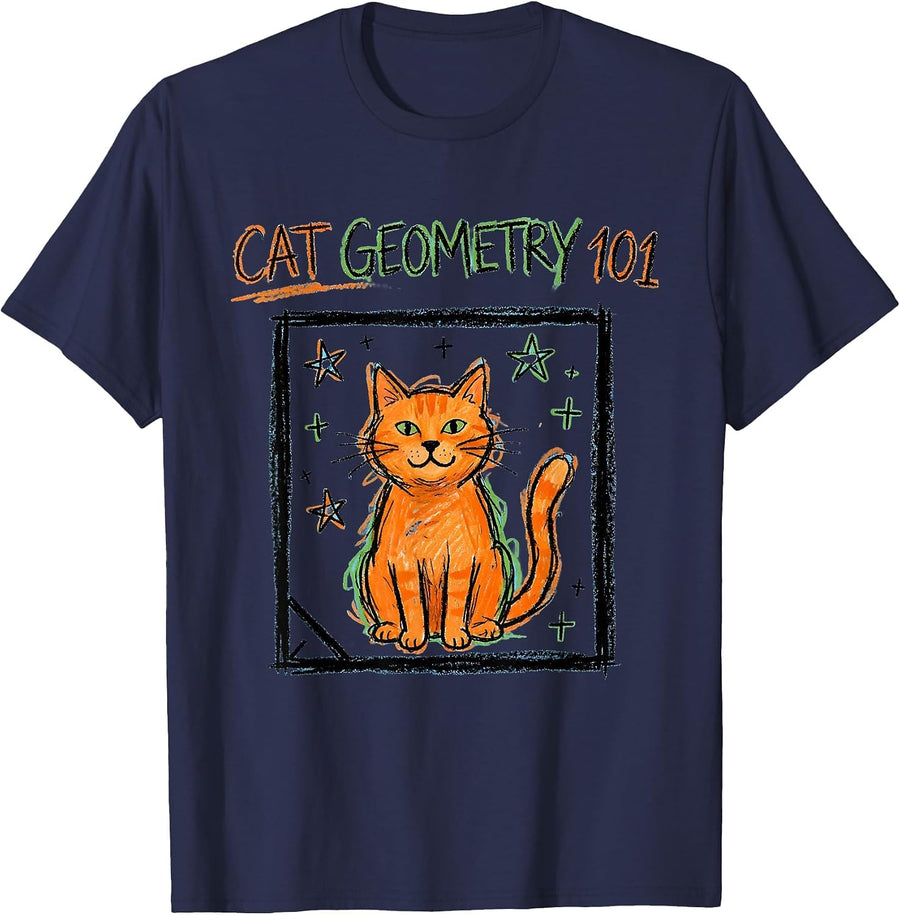 Cat Geometry 101 Funny Math Teacher Cat Lover Gift T-Shirt - Navy Blue