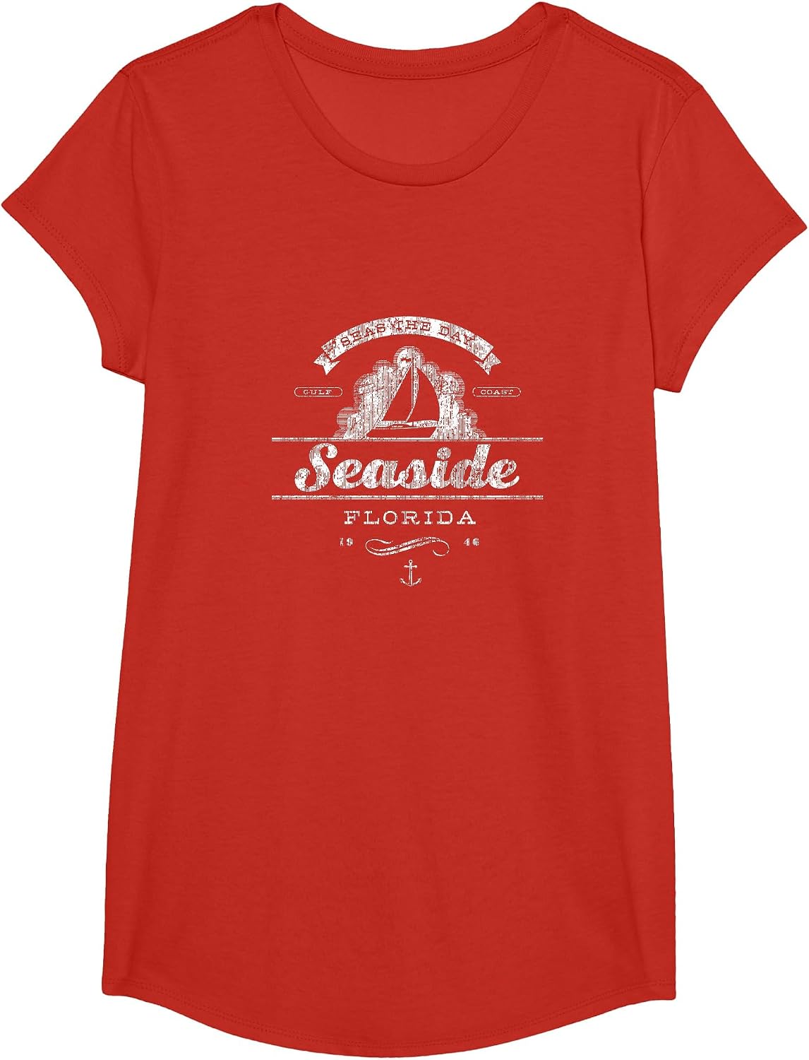 Seaside FL Sailboat T-Shirt Vintage Nautical Throwback Tee T-Shirt - Girls Red