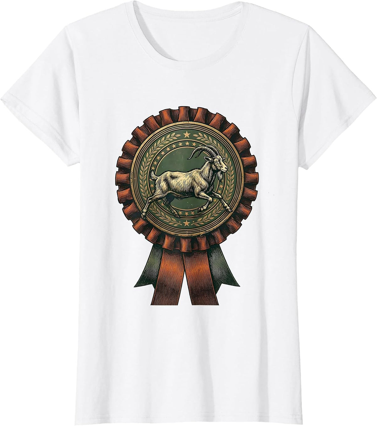 Women's Vintage Goat Medallion Farm Animal Lover Humor T-Shirt - White