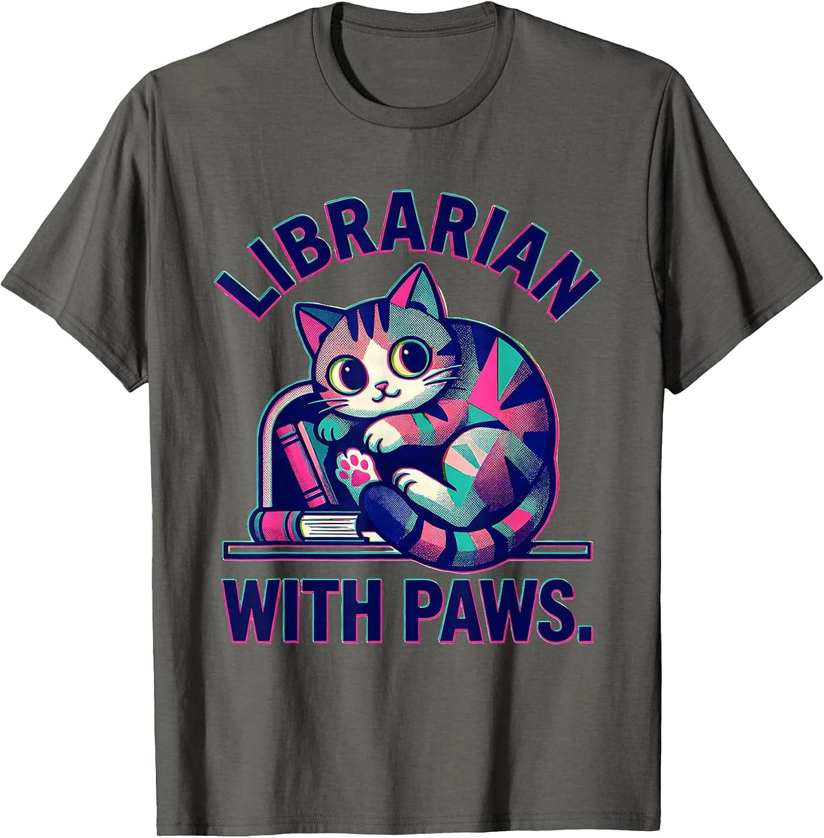 Men's Librarian With Paws Kawaii Cat Lover Cute Library Gift T-Shirt - Asphalt Grey
